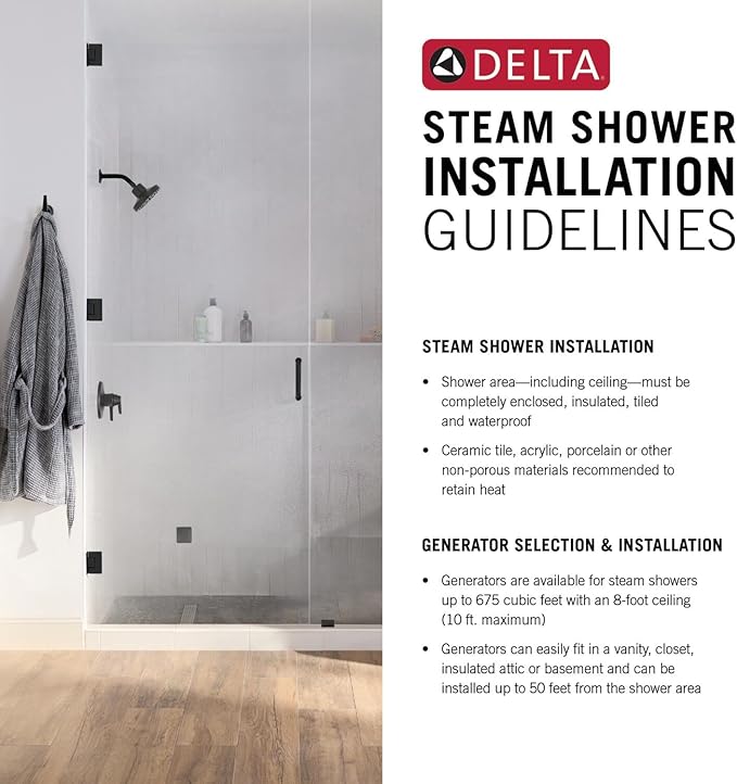 Delta Faucet SimpleSteam 15kW Steam System Kit Chrome, Includes 15kW Steam System Generator, Square Digital System Control, Square Steam Head, Lumicoat Chrome 5P-EST015-PR