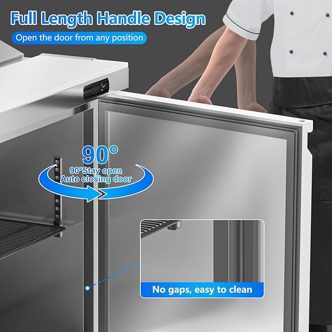 29" W Commercial Sandwich Salad Prep Table Refrigerator, 7.6 Cu.ft Single Door Stainless Steel Commercial Kitchen Refrigerated Equipment with 8 Pans for Restaurant, Bar, Shop, etc.
