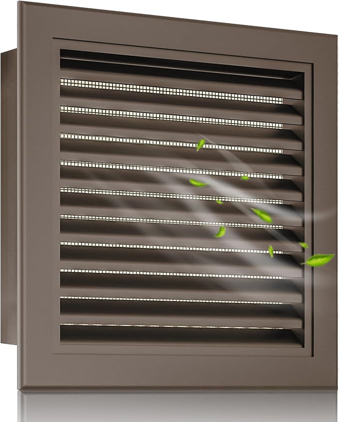 10"x10" Aluminum Gable Vent with Screen – Louvered Shed Vent for Attics and Gables – Durable Wall Vent with 8"x8" Opening, Ideal for Small Gable Vent Applications Brown
