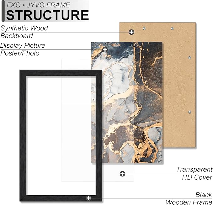 Engineered Wood 7x10 Picture Frame Set of 6, Black Frame for 7 x 10 Inch Picture Poster Photo, Light Weight 7 by 10 Frame with Wood-grain for Wall - 6 Pack/Black/7"x10"