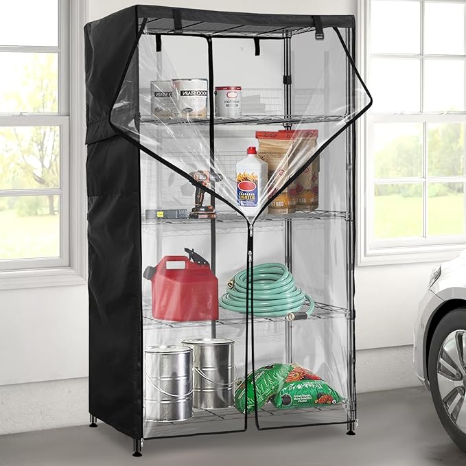 Wire Shelf Cover,600D Heavy Duty 100% Waterproof Shelf Covers for Wire Shelving,Outdoor Storage Shelves Cover for Metal Rack,48" W x 20" D x 72" H,Black with Clear Front