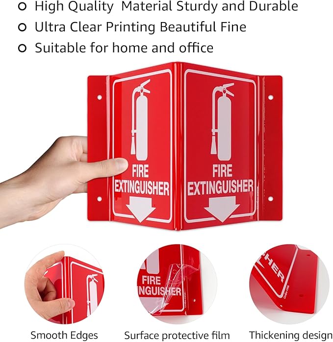GicnKeuz Fire Extinguisher Sign with Down Arrow, 8" x 6" Fire Extinguisher Two-Sided Acrylic Projecting V-Sign, Including Screws, Easy to Install, Home Office/Business Use (8 Pack)