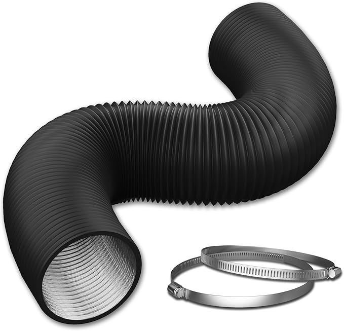 10 Inch Flexible Ducting Hose 16 Feet Black Aluminum Ducting -4 Layer Protection Dryer Vent Hose for HVAC Heating Cooling Ventilation and Exhaust, 2 Clamps Included