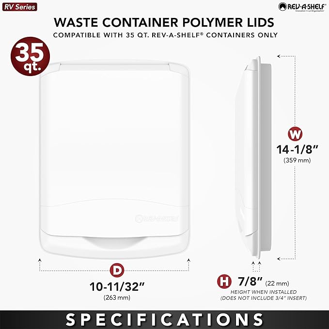 Rev-A-Shelf 35 Qt Under Sink Garbage Can Lid for Base Kitchen and Bathroom Cabinet, Replacement Plastic Trash Bin Lid Only, Silver, RV-35-LID-17-1