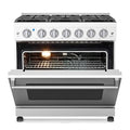 36 Inch Freestanding Dual Fuel Range Oven Stove, 6.0 Cu.Ft. Large Capacity, Professional-Grade True Convection & Self-Clean Oven, High-Powered 6 Sealed Gas Burner Cooktop, Stainless Steel
