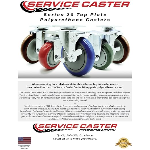 Service Caster Brand Replacement Caster for Uline Caster H-5539R-Rigid Top Plate Caster with 4 Inch Blue Polyurethane Wheel-Light Duty Replacement Caster-Fits Carts, Dollies and Poly Box Trucks H-1956