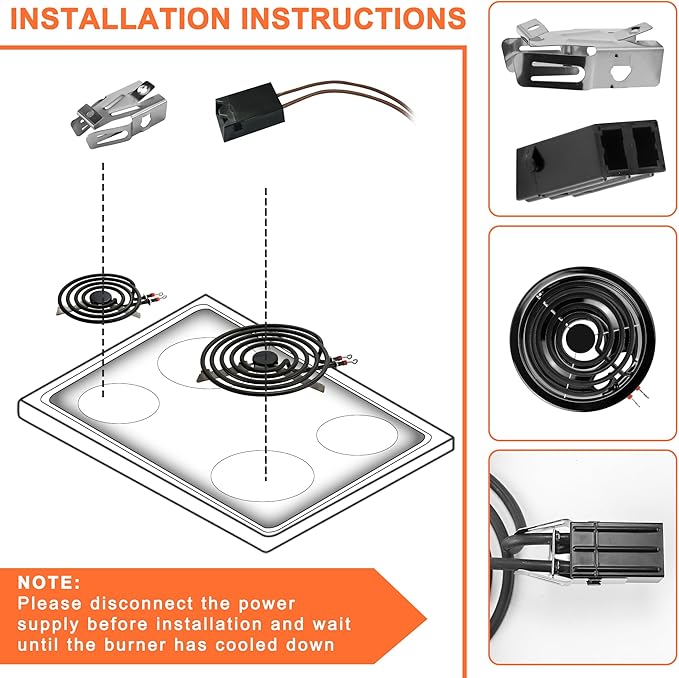 MP22YA Electric Range Burner Element Unit Set with 330031 Range Burner Receptacle Kit Fit for Ken-more Whirl-pool Frigi-daire May-tag Ranges/Stoves by Fetechmate