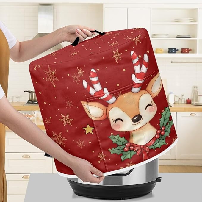 Moose Air Fryer Cover Dust Cover Compatible with Instant Pot Dust Protection Kitchen Appliance Cover with Top Handle and Storage Pockets Thanksgiving Holidays Decor M