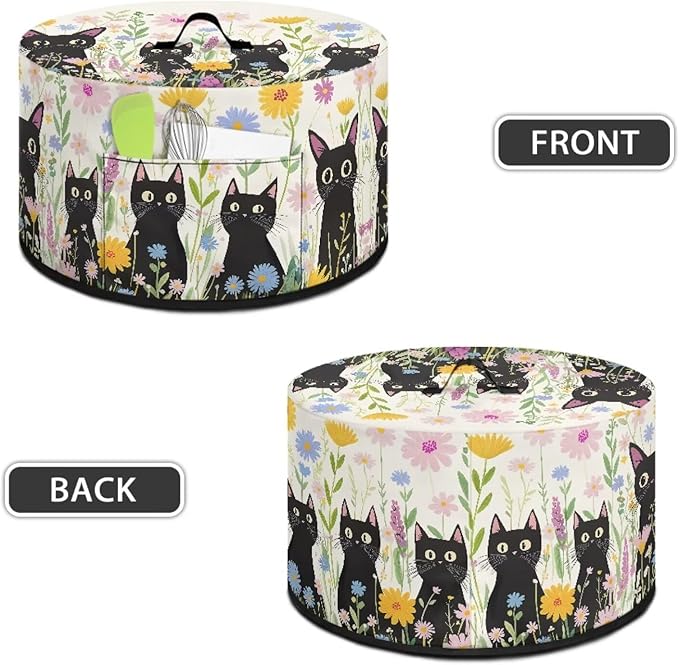Black Cat Daisy Floral Print Slow Cookers Dust Cover Fit Most 6/7/8 Quart Crock Pot Stain Resistant Air Fryer Cover with Accessory Pocket and Handle Washable