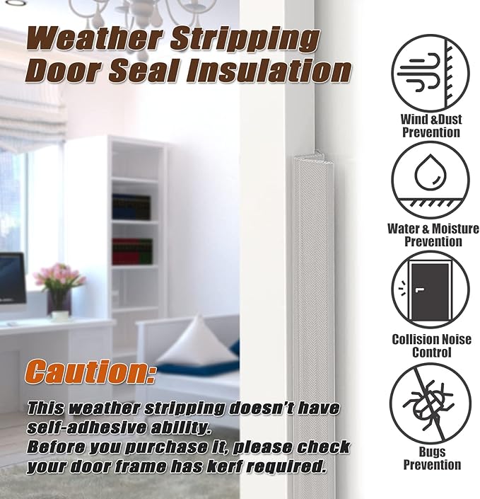 26 FT Door Frame Kerf Non-Adhesive Weather Stripping Seal Strip PU Foam, PE Cover, Groove Slot Installation for Large Gap, Sound Heat Insulation, Dust Water Prevention (26ft, Black, Flanged)