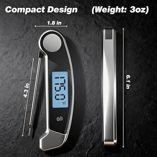 Meat Thermometer Digital Waterproof Instant Read Thermometer for Cooking ℃/℉ Convertible, Food Thermometer with Backlight, Cooking Thermometer for Kitchen Auto-Rotating Display Grey