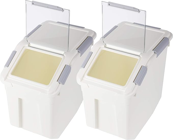 EonTone Pack-2 Large Sealed Bulk Rice Storage Container 15 Liters (30 lbs) with Lockable Lid Wheels and Measuring Cup BPA-Free Food Dispenser