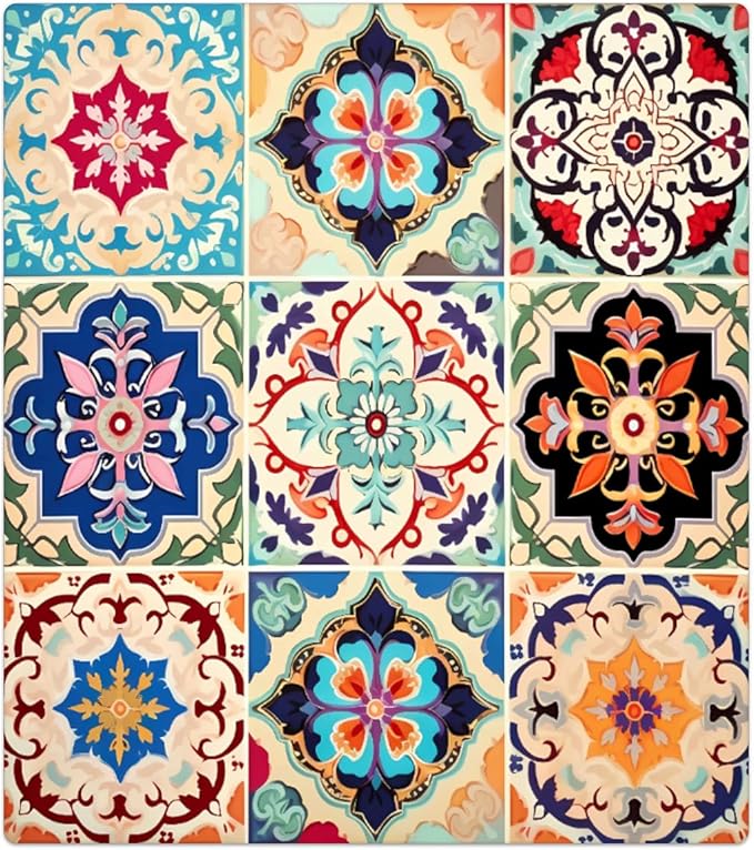Dishwasher Magnet Cover Colorful Boho Ceramic Tile Reusable Dishwasher Magnetic Cover Sticker Decorative Dish Washer Door Cover Panel for Home Kitcen Appliance
