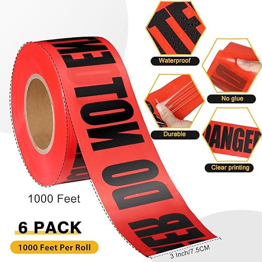 Treela 6 Pcs 3 Inch x 1000 ft Caution Danger Tape Roll Do Not Enter Cross Crime Scene Construction Warning Safety Tape for Hazardous Areas Halloween(Danger,Red)