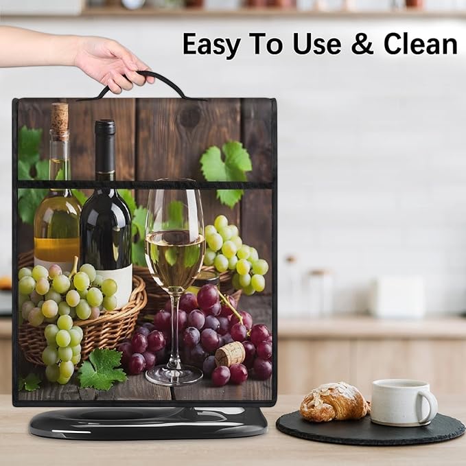 Kitchen Aid Mixer Cover Fruit Grapes Wine Leaves Stand Mixer Cover Compatible with 6-8 Quarts Stand Mixers, Dust Covers with Zipper Pocket Foldable Washable Kitchen Aid Organizer Bag