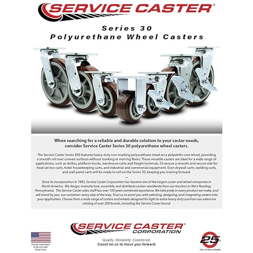 Service Caster Brand Replacement Caster for Uline Caster H-4943SWB - Swivel Top Plate Caster with 8 Inch Polyurethane Wheel and Top Lock Brake - Fits Platform, U-Boat and Panel Trucks H-4148