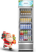 BODEGACOOLER Commercial Merchandiser Refrigerator, 9 Cu.Ft Glass Door Beverage Refrigerator, Upright Beverage Display Cooler with Soft LED Light, Adjustable Shelves, 4 Strong Castors(Stainless Steel)