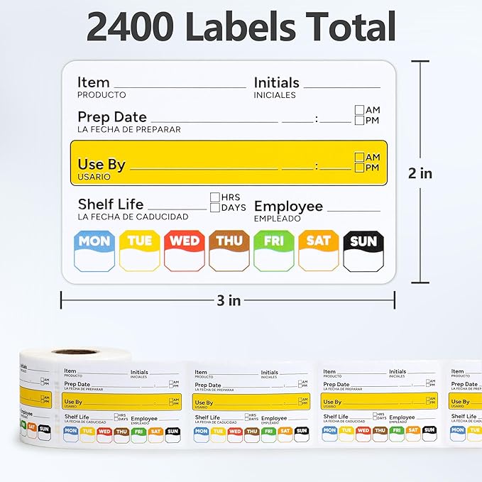 Restaurant Quality Shelf Life Food Rotation Labels Vinyl, 2” x 3” Self-Adhesive Removable Freezer Food Labels, Perfect for Reusable Containers, Easy to Remove, Food Safety Date Sticker (8 PCS)