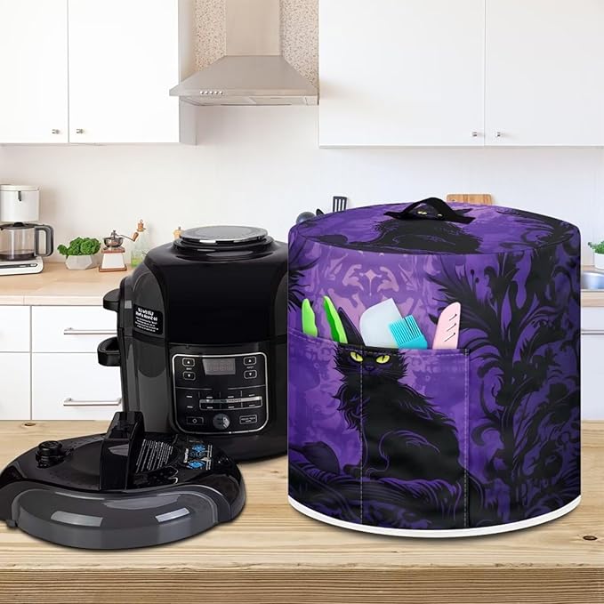 TODIYADDU Halloween Gothic Cat Dust Cover for Electric Pressure Cooker & Air Fryer - Waterproof, Portable, Instant Pot 3 Quart Pressure Cooker Cover - Gifts