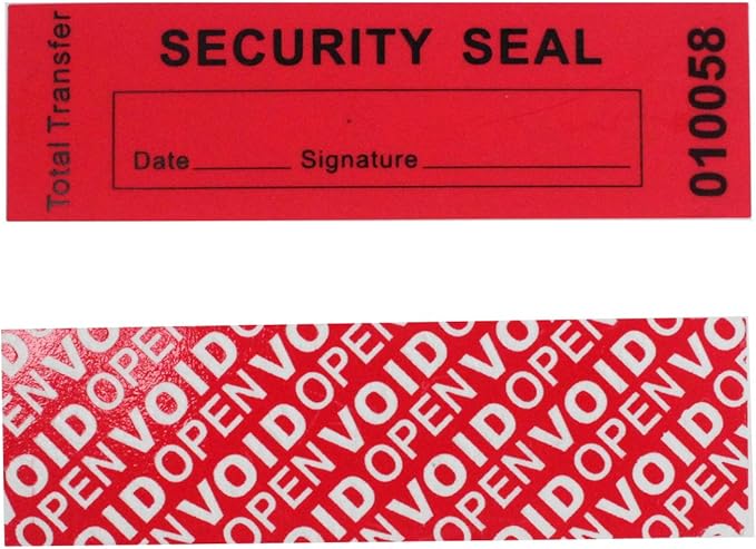 100pcs 100% Total Transfer Tamper Evident Security Warranty Void Stickers/Labels/Seals (Red, 1 x 3.35 Inches, Serial Numbers)