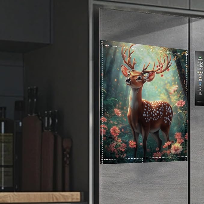 Magnetic Dishwasher Cover,Beautiful Deer Reusable Dishwasher Magnetic Cover Forest Decorative Door Covers Panel for Home Kitcen 23" x 26"
