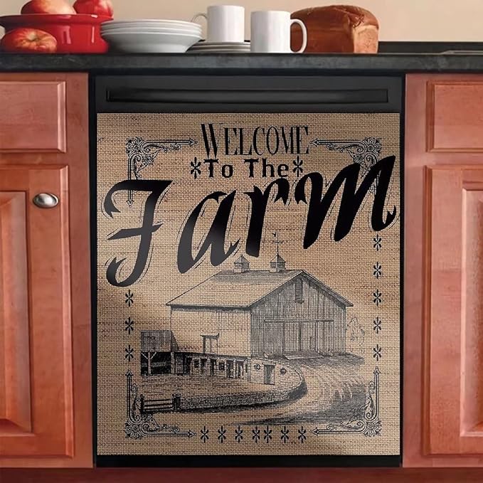 Vintage Farmhouse Burlap Pattern Dishwasher Cover Decorative Magnet, 23x17 Inches, 1 Count