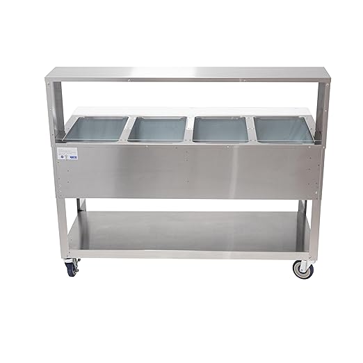 Kratos Commercial Electric Steam Table/Hot Food Table with Overshelf and Sneeze Guard, 4 Wells, Stainless Steel, Stationary, NSF, 240V (28W-204)