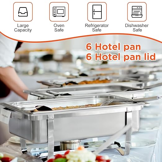 Dandat 6 Pack Full Size Steam Table Pans Deep Hotel Pan with Lid Thick Stainless Steel Restaurant Commercial Trays Steam Food Containers for Chafing Dish Buffet (20.8 x 12.8 x 6 Inch)