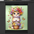 cat Flower sage Green Dishwasher Magnet Cover for The Front Dishwasher Door Cover Panel Decals Magnetic Refrigerator Cover for Kitchen Farmhouse Home Decor 23 X 26 in