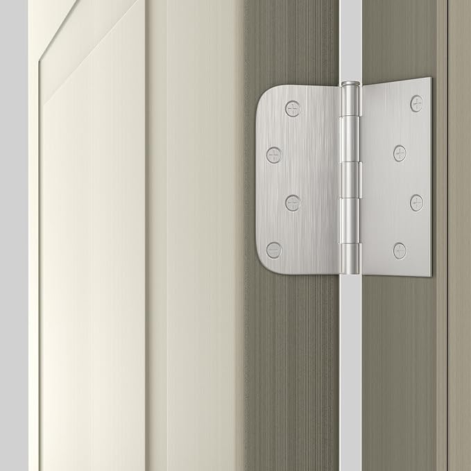 12 Pack goldenwarm Door Hinges Satin Nickel 4inch Interior Door Hinges with Square & Round Corners, Brushed Nickel Flat Butt Hinges Door Hardware