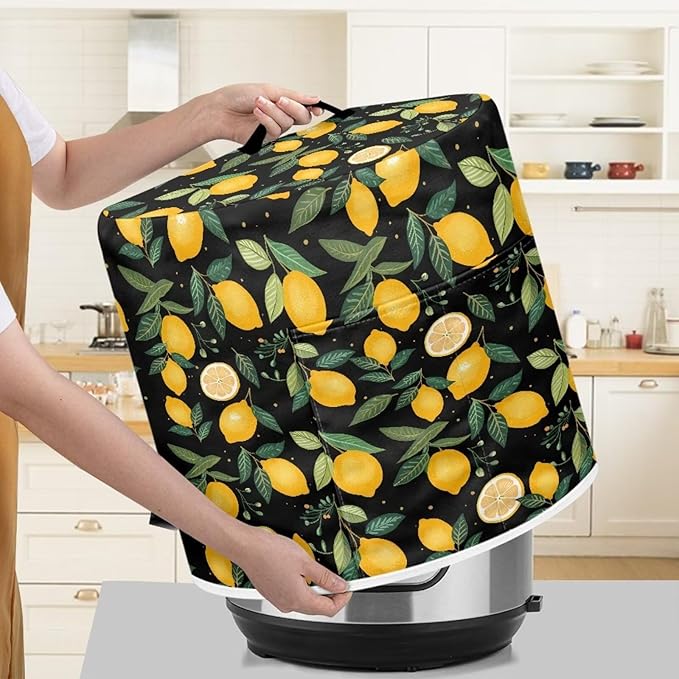 Lemon Print Air Fryer Cover Washable Pressure Cooker Dust Cover for 8 Qt Small Kitchen Appliance Cover with Top Handle Dust Protection Bread Cover for Home Decoration