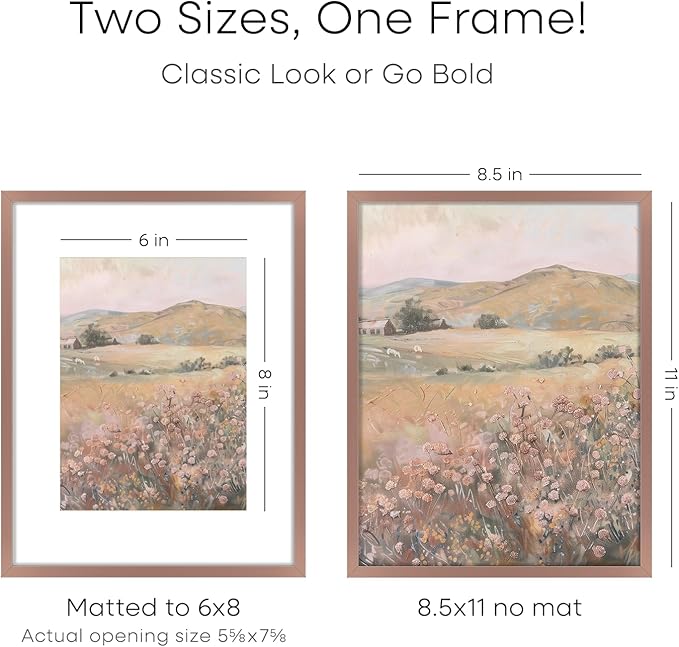 Homeforia Mocha Picture Frame 8.5 x 11, High End Metal 8.5x11 Poster Frames with Mat 6x8 Photo, 8.5 x 11 Frame Matted to 6 by 8 Art, 8.5by11 Wall or Tabletop Frames, Tempered Glass, Wall Kit, Set of 1