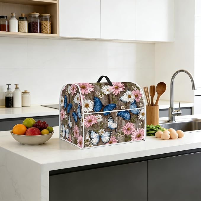 Stand mixer cover with handle and storage bag, reusable and washable, stylish retro floral design, keeps kitchen countertops clean and tidy (fits 6-8 quart mixers).