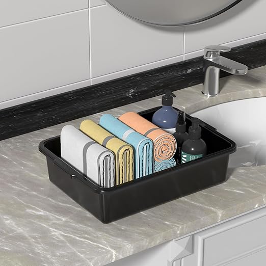 Black Small Plastic Bus Tubs, 8 L Food Service Bus Tub Box, 5 Packs