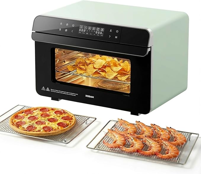ROBAM Countertop Combi Steam Oven, 20-in-1 Multifunction Air Fryer, Convection Steam Roast & Bake, Multi-Stage Cooking, Self-Clean, Heat-Resistant, 7 Modes, 30 Built-In Recipes CT763 (Green)