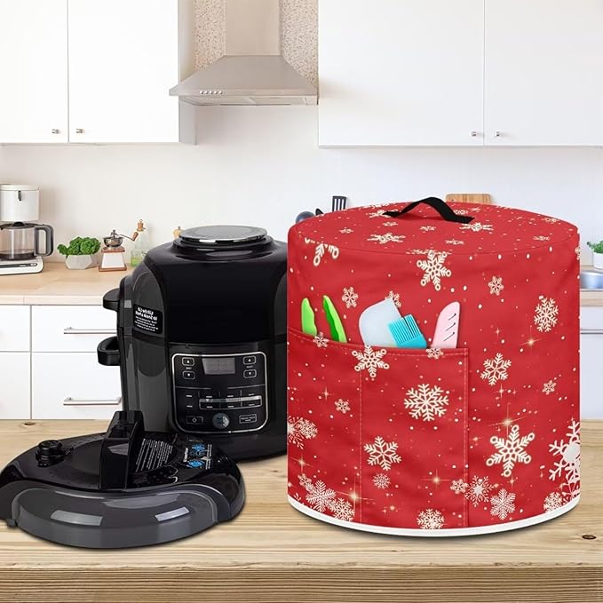Snowflakes Dust Cover for Kitchen Instant Pot Accessories Appliance Cover Quart Pressure Cooker Air Fryer Rice Cooker Kitchen Appliance Dust Covers with Storage Pockets Size L