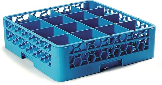 Carlisle FoodService Products Opticlean Glass Rack 16 Compartments with 1 Extender for Kitchens and Restaurants, Plastic, 19.875 x 19.875 x 5.5 Inches, Carlisle Blue