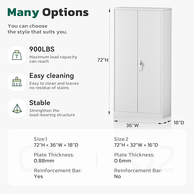 Greenvelly Metal Storage Cabinet with 2 Doors and 4 Adjustable Shelves, 72”H Metal Cabinet Lockable Storage Cabinet,Tall Locking File Cabinet for Office,Home, Garage, Gym, School