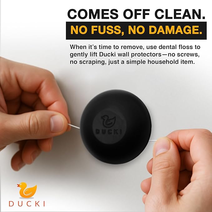 Ducki Wall Protectors - 4 Matte Black- Self Adhesive, Reusable Solution for Stopping Wall Damage & Noise from Doors, Refrigerator & More in Your Home & Office - Durable, Shock Absorbent, Discreet