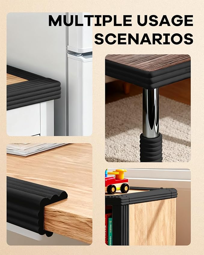 Edge and Corner Guards with Strong Adhesive Extra Thick Baby Proofing Furniture Protector for Table Desk Bed Cabinets Child Safety for Home and Nursery (Black, 16.4 Feet)
