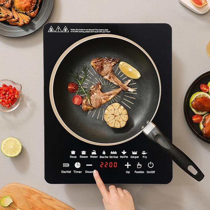2200W Smart Induction Cooktop, Portable Electric Burner with Touch Panel, 8 Cooking Presets, Adjustable Power & Temp, LCD Display, Auto Pot Detection & Shut-off, 3-Hour Timer for Home & Outdoor Use