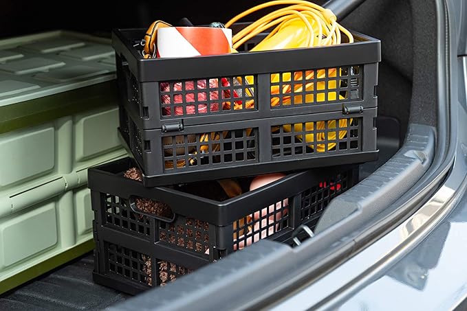 16L Plastic Collapsible Storage Crates,Folding Crates Storage,Pack of 4,Black