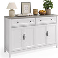 Gizoon Farmhouse Kitchen Sideboard Buffet Cabinet with Storage, Wood Coffee Bar and Storage Sideboard with Drawers and Doors for Kitchen, Dining Room, 15.7" D x 55.1" W x 35.3" H, White/Grey