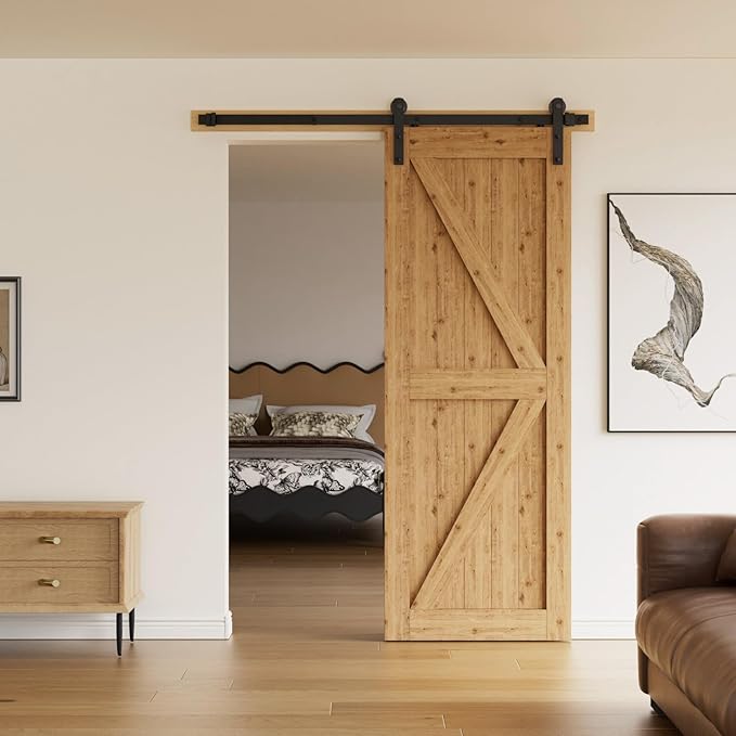 CCJH 6.6 Feet Heavy Duty Sturdy Sliding Barn Door Hardware Kit -Smoothly and Quietly -Easy to Install Fit 36"-40 Wide Door Panel (I Shape Hanger)