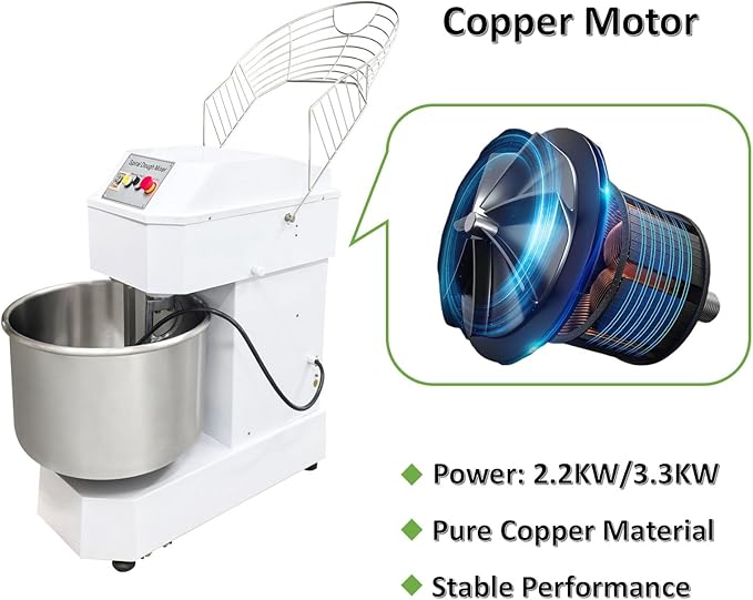 80L Commercial Dough Mixer Spiral Stand Mixer, Dual Speed & Dual Action, Stainless Steel Dough Kneading Machine, 72LB Dry Flour Capacity, for Bakeries Pizzerias, 220V, 3-Phase
