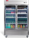 WESTLAKE 54" W Commercial Display Refrigerator 2 Glass Door Merchandiser 2 Section Stainless Steel Reach-in Glass Door Upright Fan Cooling 49 Cu.ft Cooler for Restaurant, Bar, Shop, etc