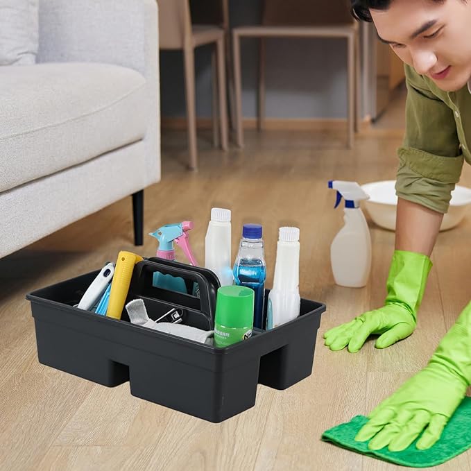 3-Compartment Plastic Storage Caddy with Handle, 4 Pack Cleaning Supplies Caddy Baskets