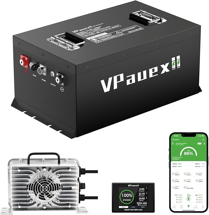 72V(73.6V) 105Ah Lithium Battery Golf Cart,72V Golf Cart Batteries with 15A Lithium Charger,Built-in 200A BMS,Metal Casing,Supports Mobile APP,Touch Monitor,6000+ Cycles,Peak Current 600A