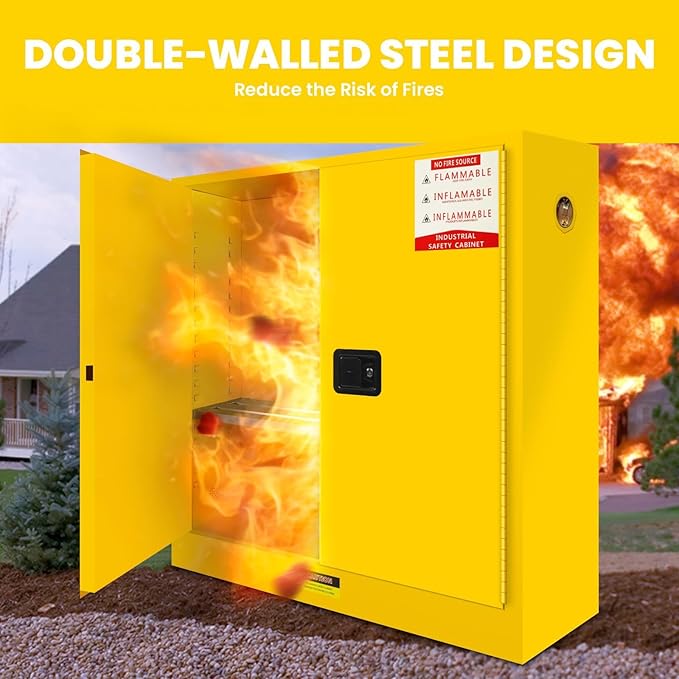 Flammable Safety Cabinet 43" x 18" x 44" Yellow, Cold-Rolled Steel Industrial Explosion Proof Cabinet, Adjustable Shelf & 2 Vent Design for Commercial Garages, Lab & Industrial Facilities