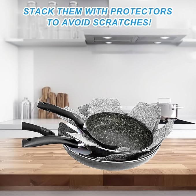Pan Protectors, Pot and Pan Protectors, 6 Pack Pan Protectors in 3 Sizes, Pot Separator for Stacking, Anti-Slip Pan/Pot Dividers to Avoid Stratching or Marring, Protecting Pads for Glass/Ceramic